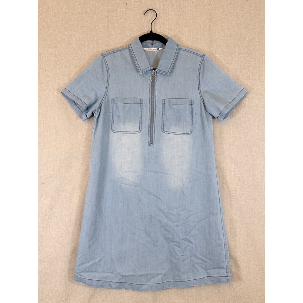 G.Kale Petite Light Wash Denim Half Zip Shift Dress Blue PL